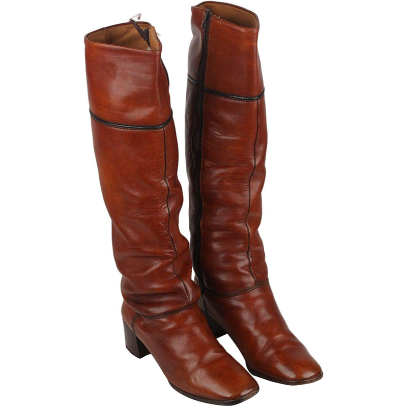 

Hermes Brown Leather Knee Length Heel Boots Size