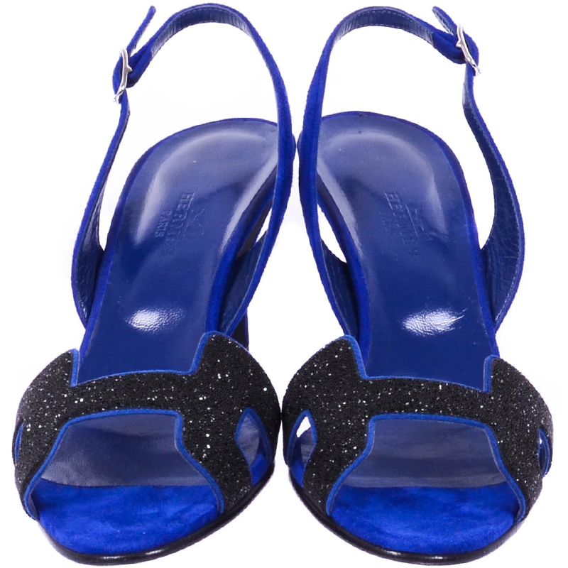 

Hermes Blue Suede Night Crystal Powder Ankle Strap Sandals Size