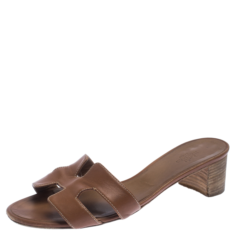 Hermes Brown Calf Leather Oasis Slide Sandals