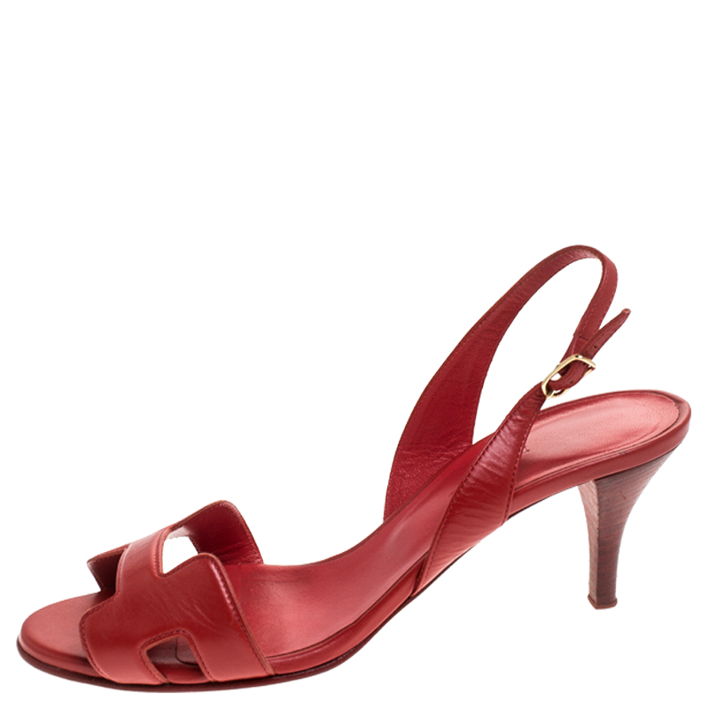 

Hermès Red Leather Night 70 Ankle Strap Sandals Size