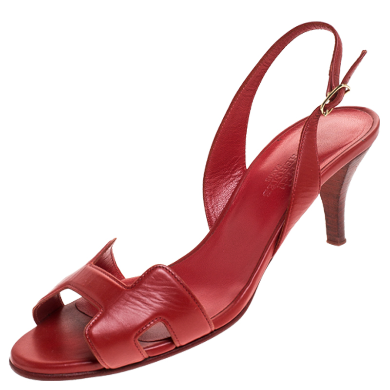 Hermès Red Leather Night 70 Ankle Strap Sandals Size 36.5