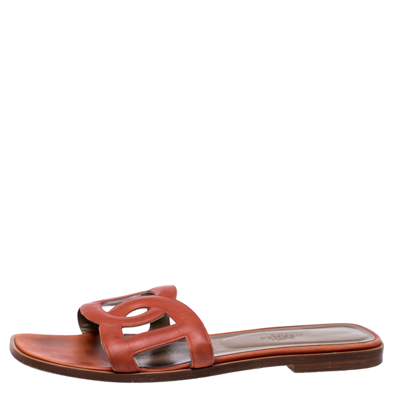 

Hermes Orange Leather Omaha Slide Sandals Size