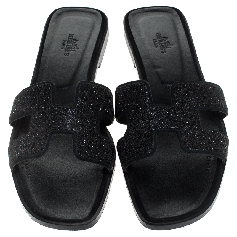 hermes slippers black