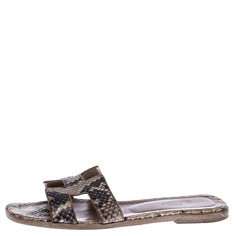 

Hermes Python Oran Box Sandals Size, Cream
