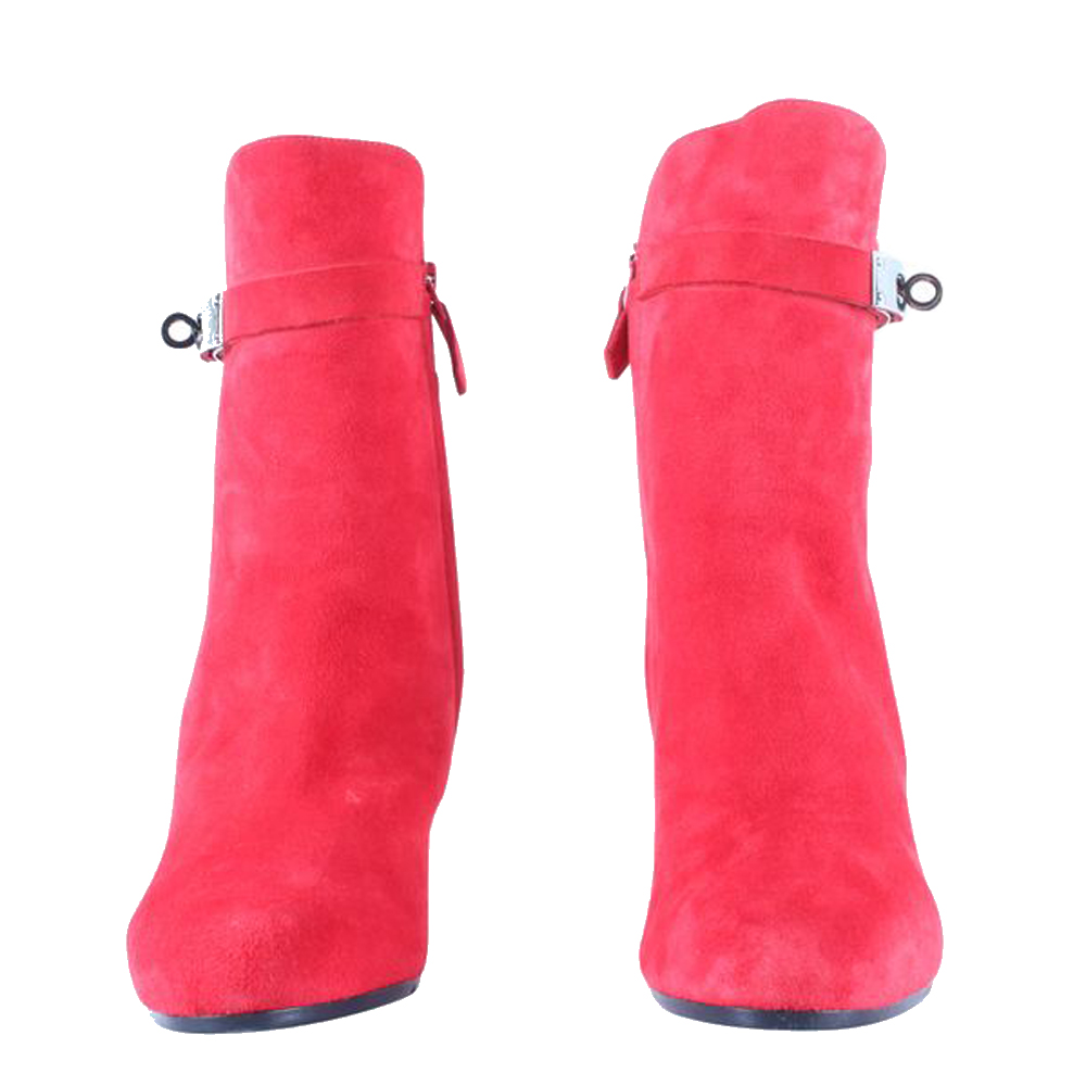 

Hermes Red Suede Leather Joueuse Ankle Boots Size