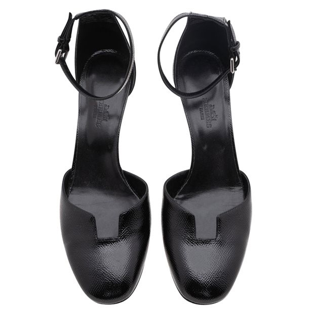 

Hermes Black Leather Lady 70 Ankle Strap Sandals Size