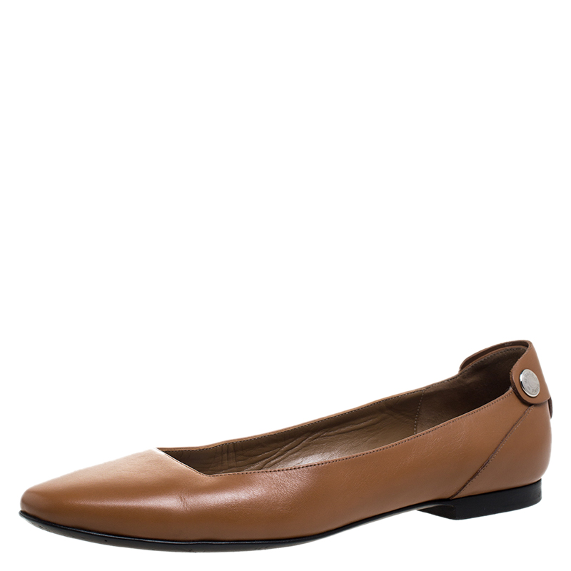 Pre Owned Hermes Brown Leather Ballet Flats Size 38.5
