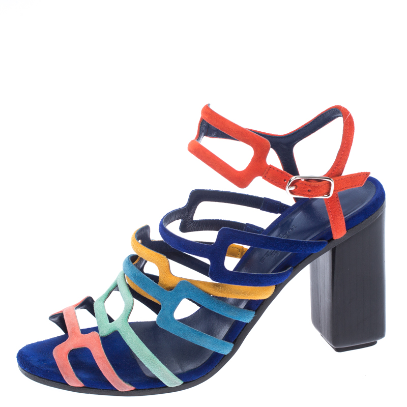 Hermes Multicolor Suede Oracle Sandals Size 38.5