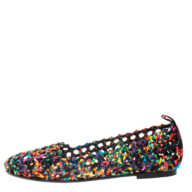 

Hermès Multicolor Woven Silk Minorque Ballet Flats Size