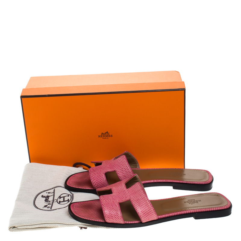 Hermes, Shoes, Hermes Oran Sandals In Pink Lizard Skin