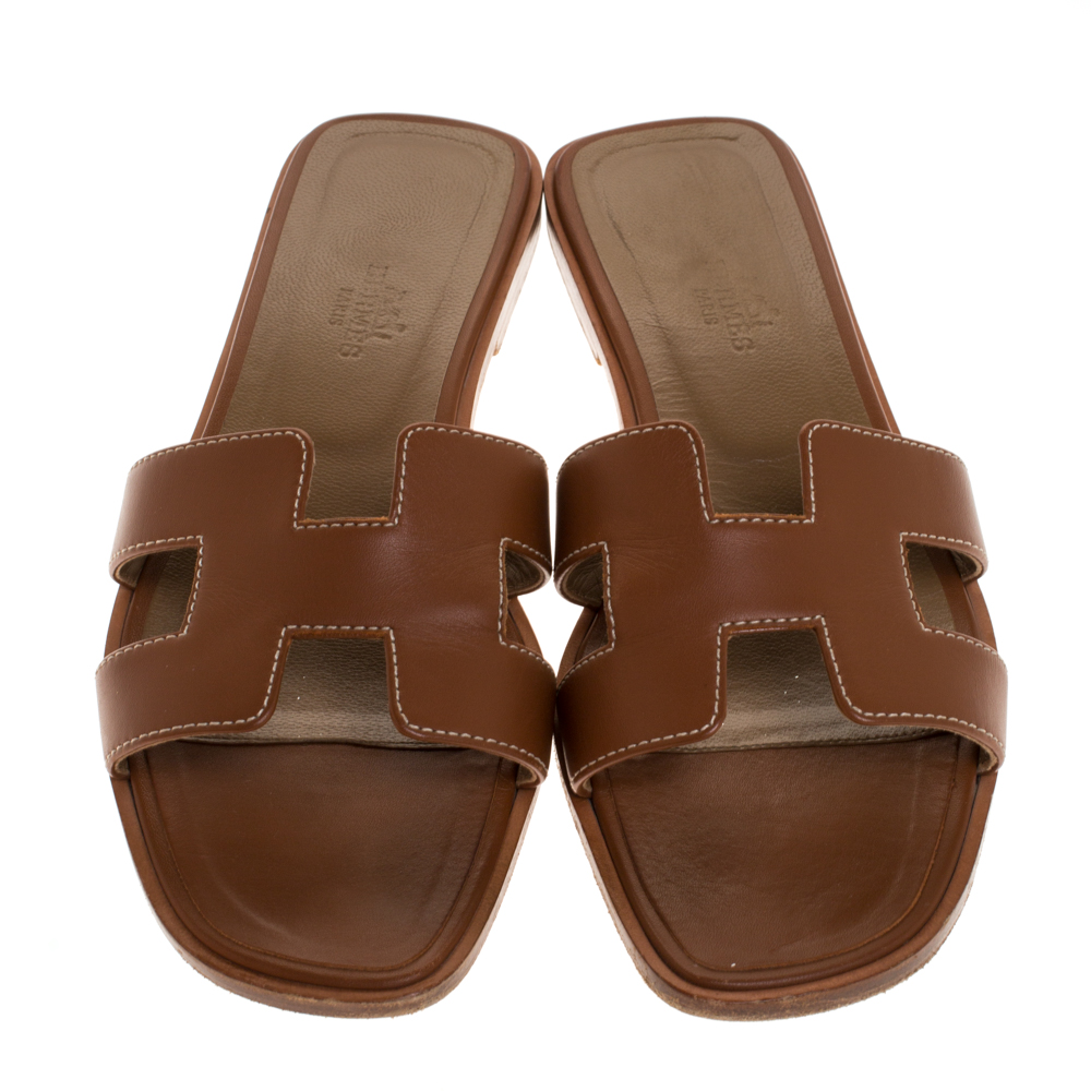 hermes slides brown