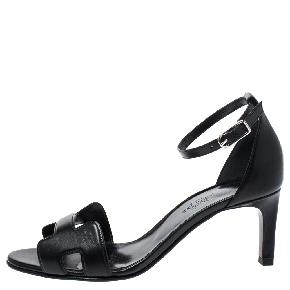 

Hermes Black Leather Premiere Ankle Strap Sandals Size