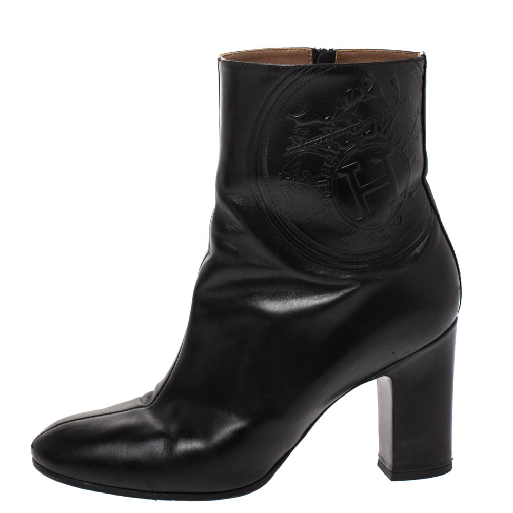 

Hermes Black Leather Nadia Block Heel Ankle Boots Size