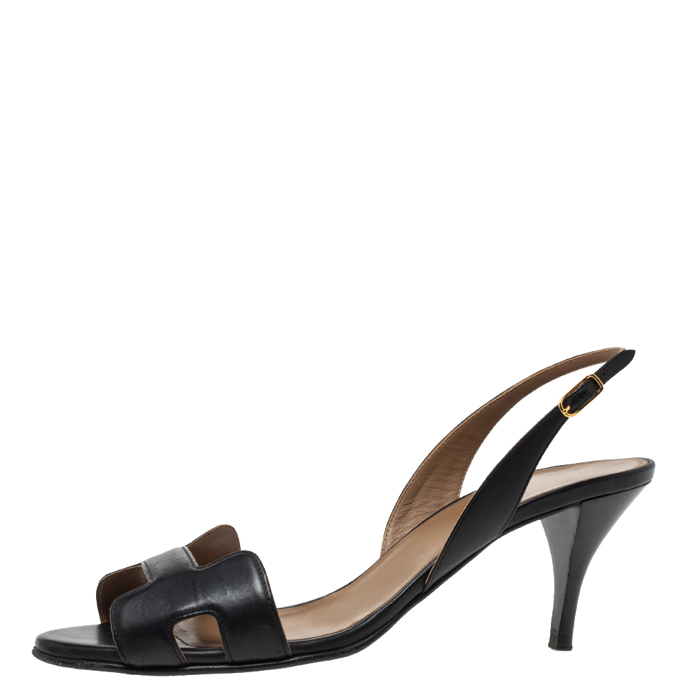 

Hermes Black Leather Night Slingback Sandals Size