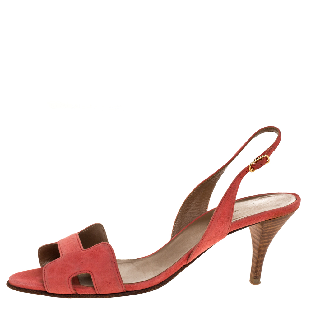 

Hermes Pink Suede Night Slingback Sandals Size