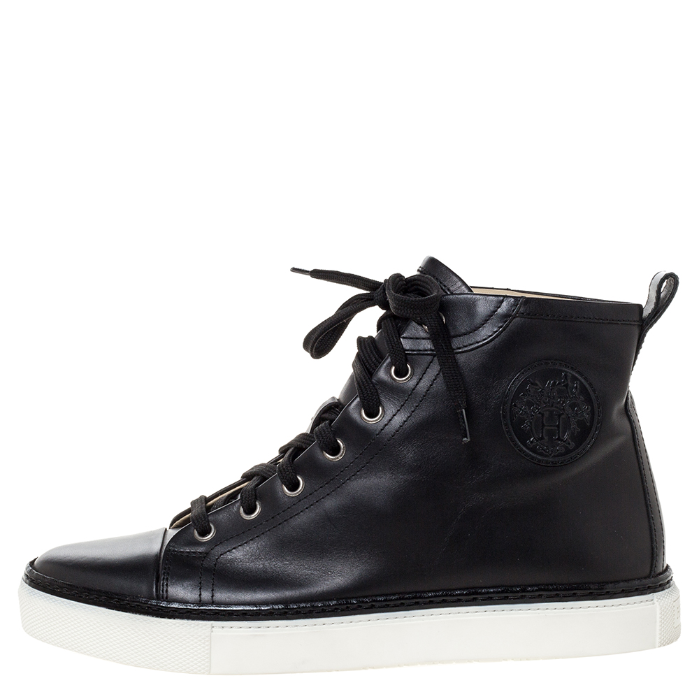 

Hermès Black Leather Jimmy Lace Up High Top Sneakers Size