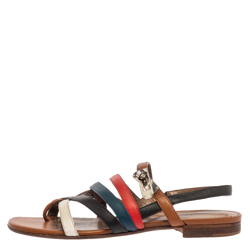 

Hermes Multicolor Leather Marine Strappy Flat Sandals Size