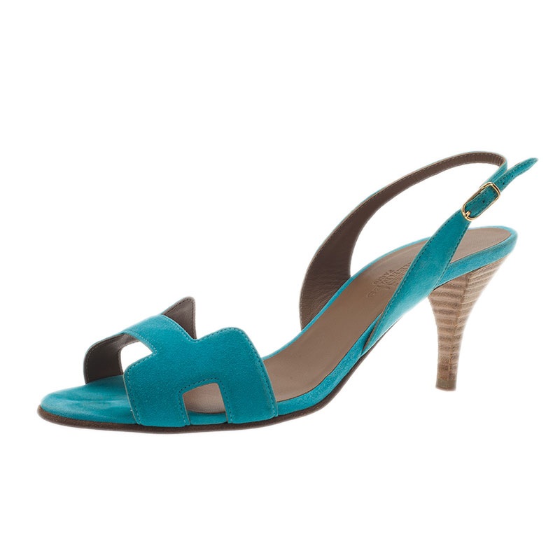 Hermes Blue Suede Night Sandals Size 37
