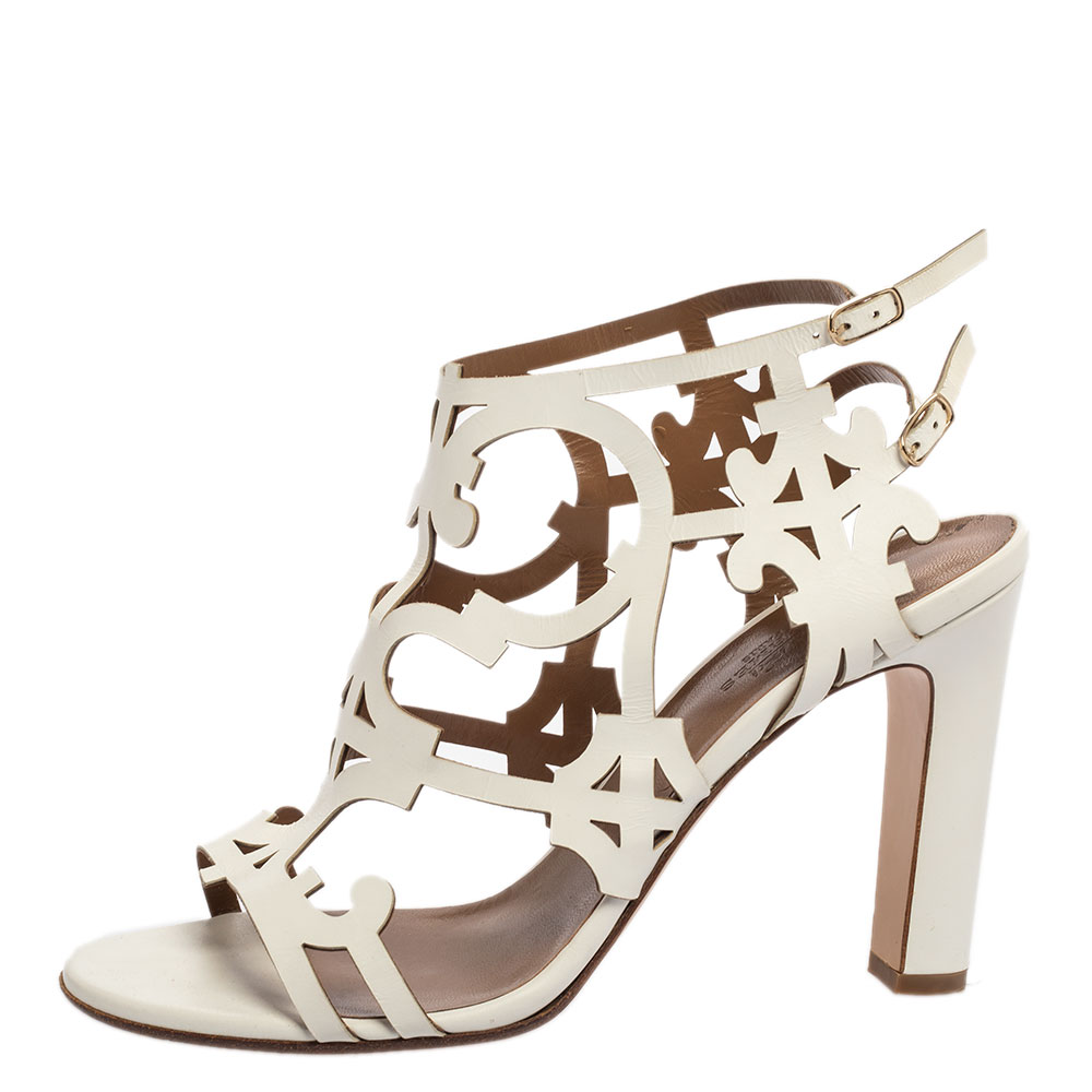

Hermes White Leather Karlotta Cut Out Ankle Strap Sandal Size
