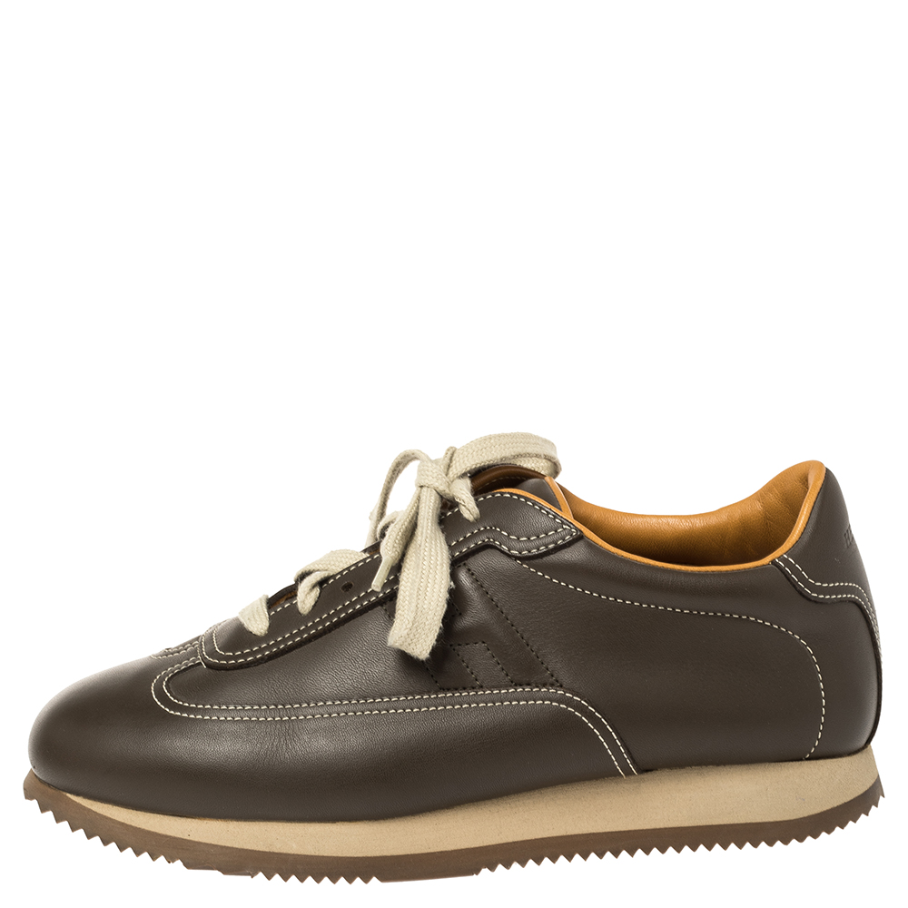 

Hermes Brown Leather Lace Up Low Top Sneakers Size 40.2