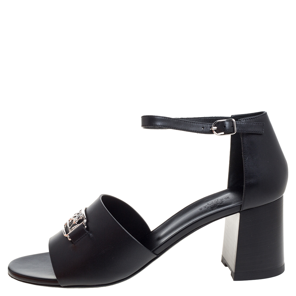 

Hermes Black Leather Viaggio Ankle Strap Sandals Size