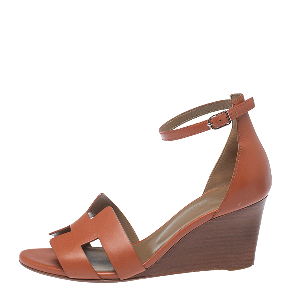 

Hermes Brown Leather Premiere Wedge Sandals Size