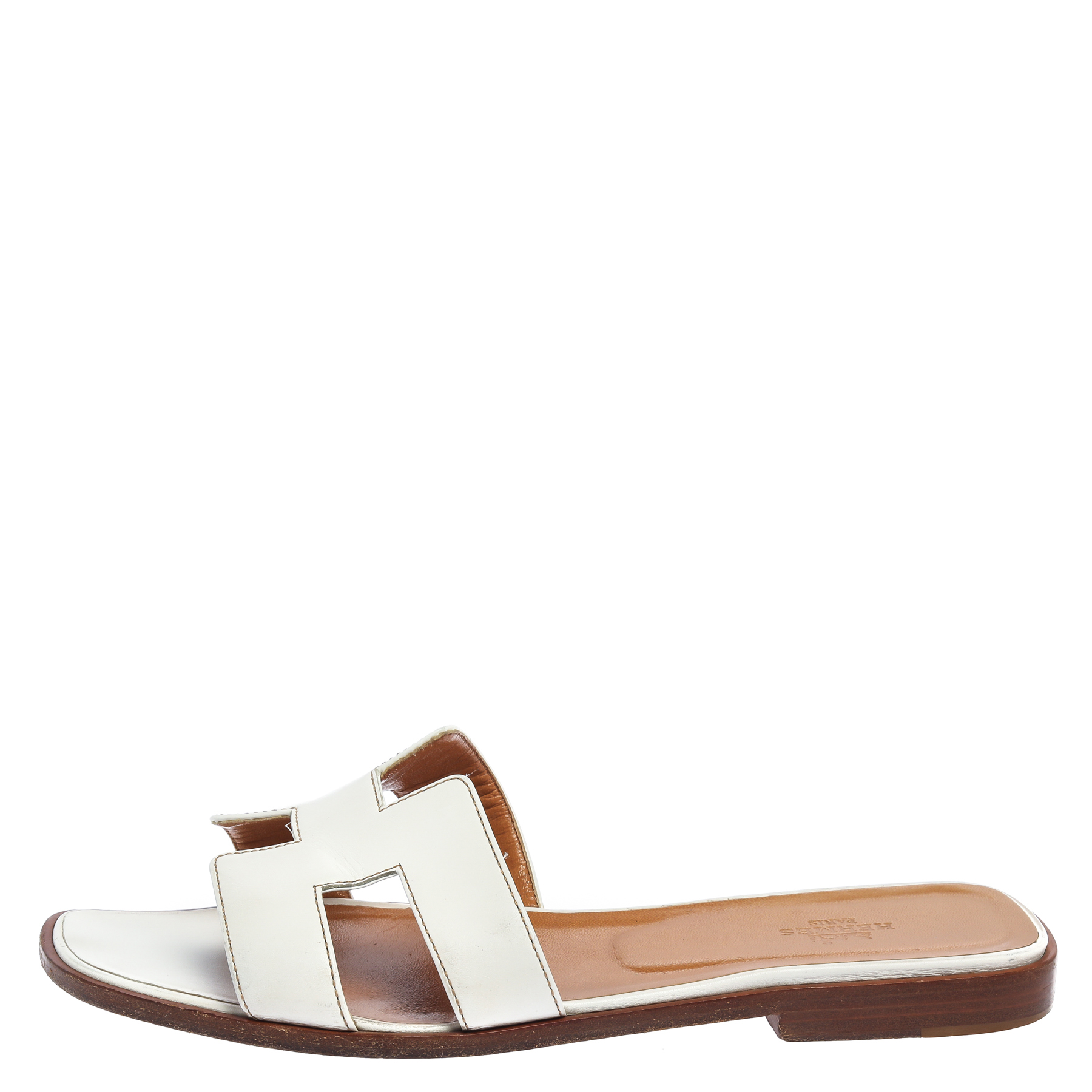 

Hermes White Leather Oran Slide Sandals Size