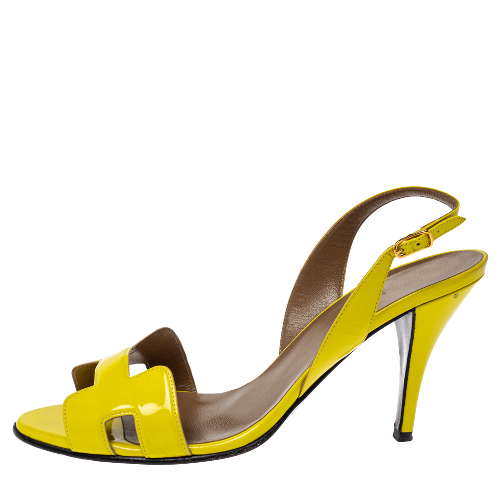 

Hermes Yellow Patent Leather Night Slingback Sandals Size