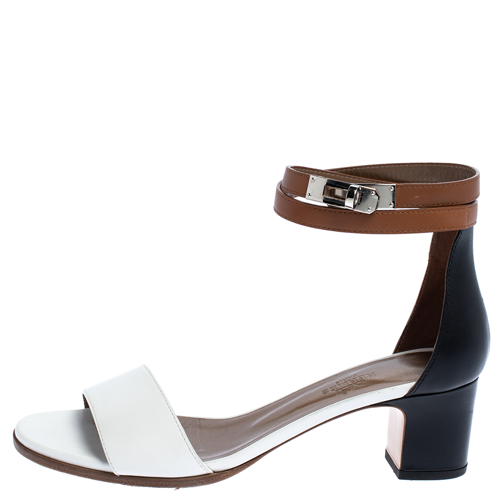 

Hermes Tricolor Leather Manege Ankle Wrap Sandals Size, White