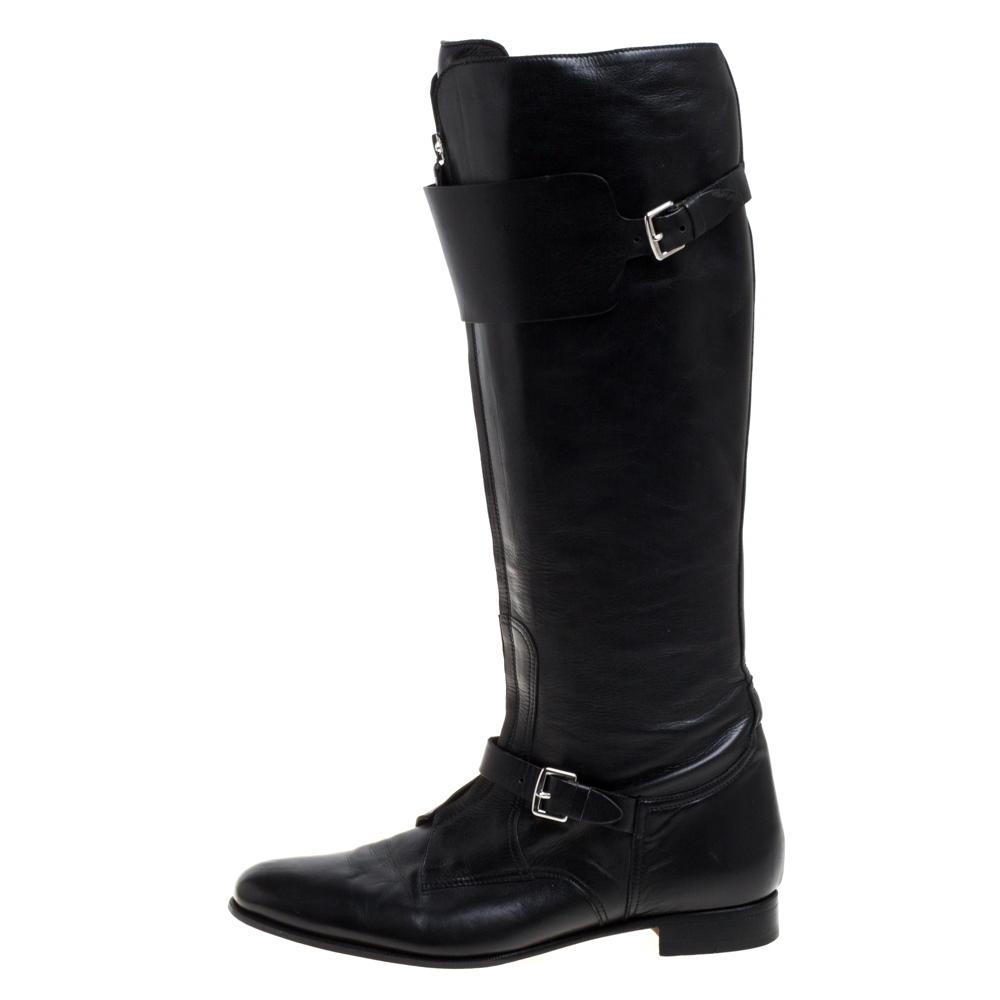 

Hermes Black Leather Knee Length Boots Size