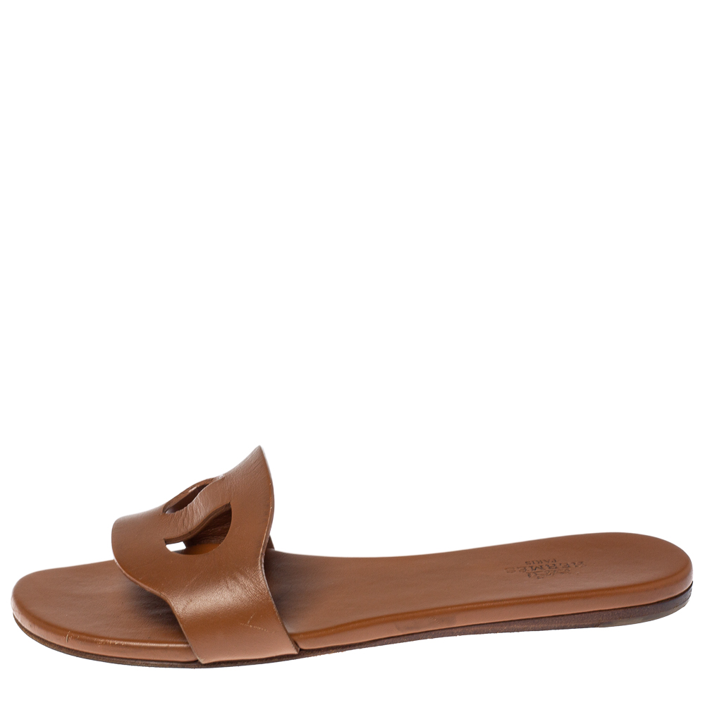 

Hermes Brown Leather Lisboa Flat Slides Size