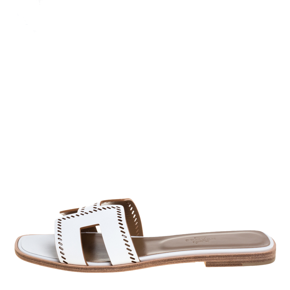 

Hermes White Leather Oran Sandals Size