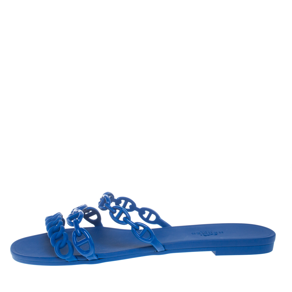 

Hermes Blue Rubber Chaine d'Ancre Rivage Slide Sandals Size