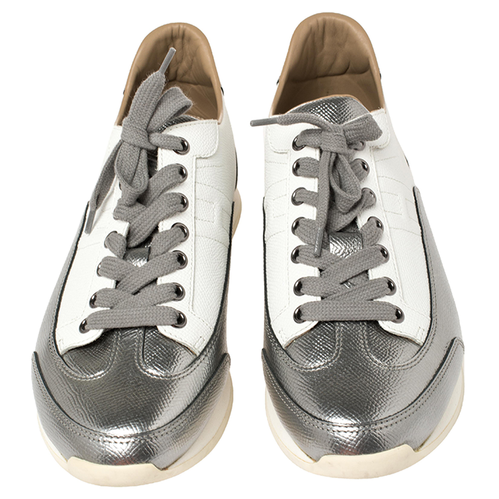 Hermès Quick Sneakers Metallic Silver Leather