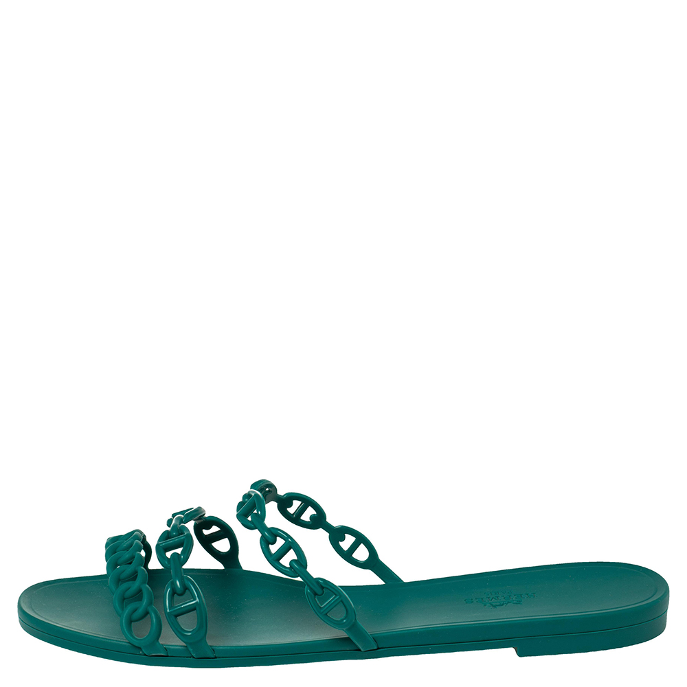 

Hermes Green Rubber Chaine D'Ancre Rivage Slide Sandals Size