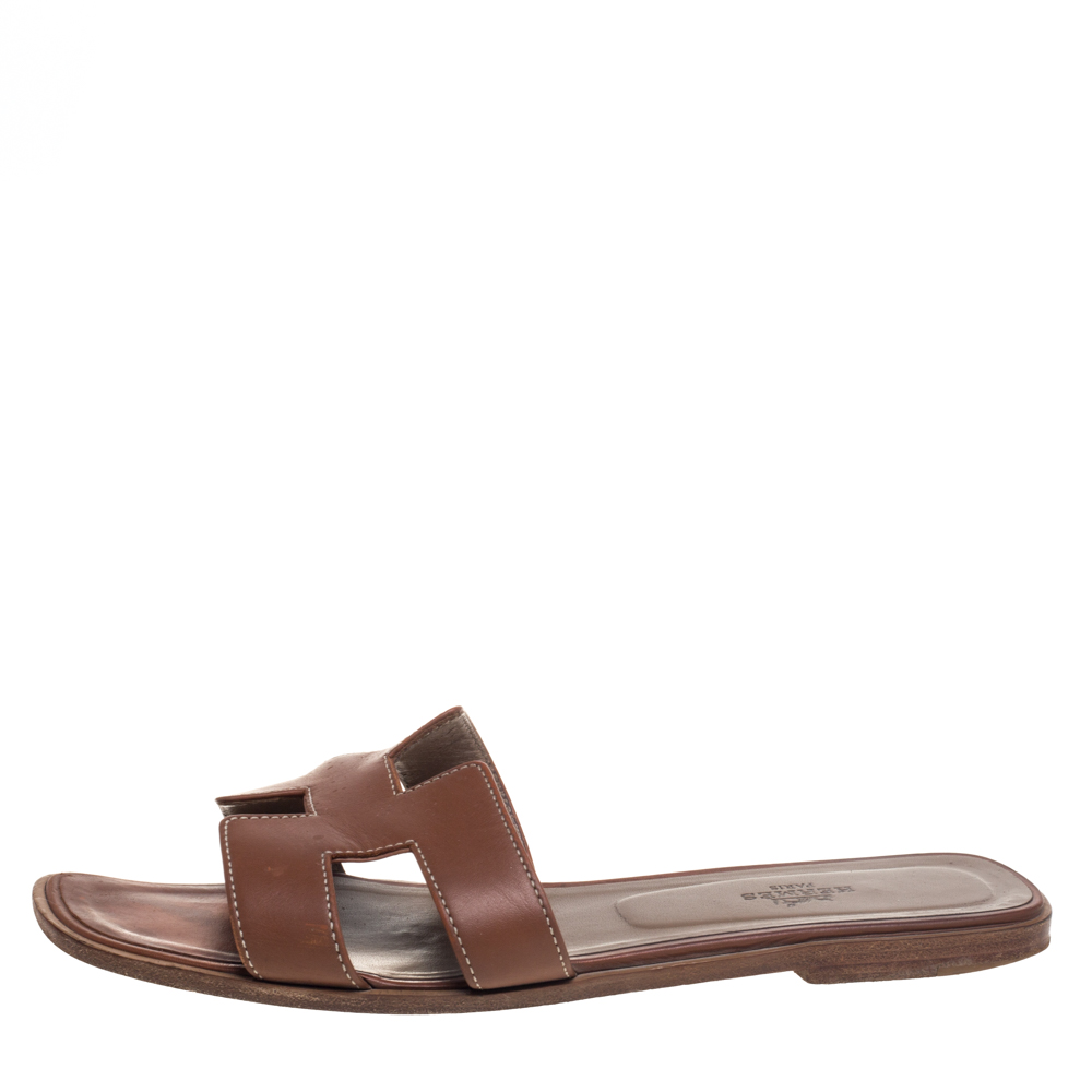 

Hermes Brown Leather Oran Sandals Size