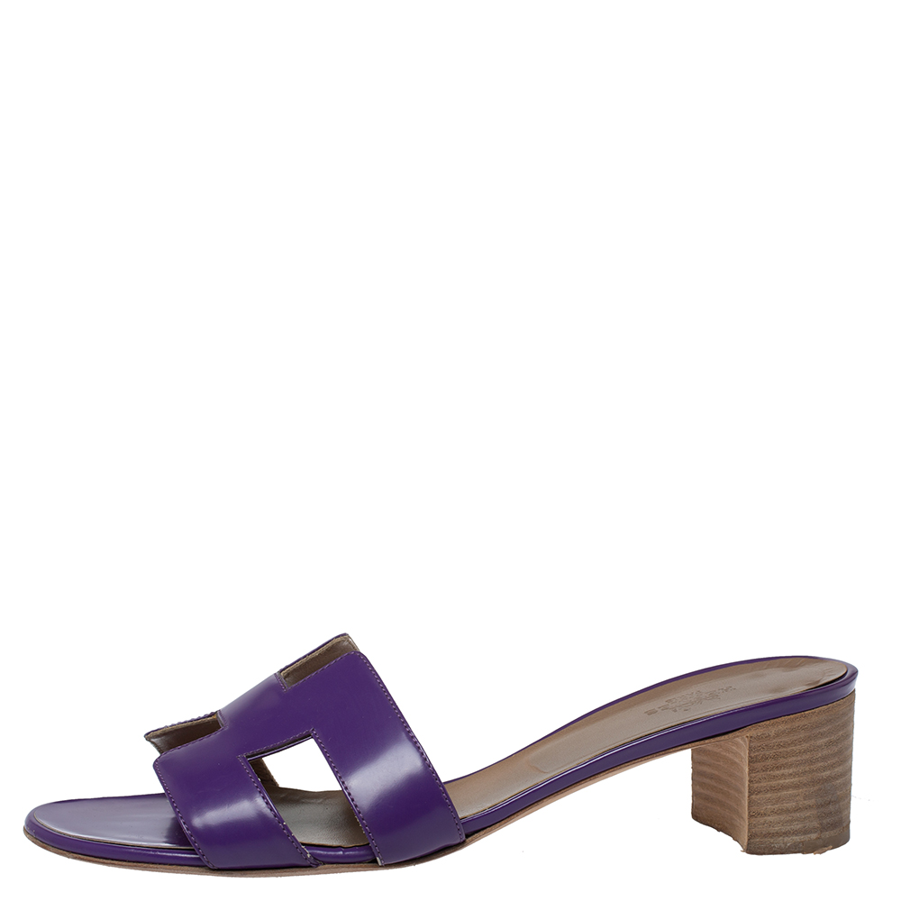 

Hermes Purple Leather Oasis Sandals Size