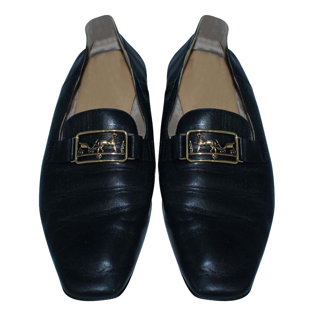 

Hermes Black Leather Vincennes Loafers Size