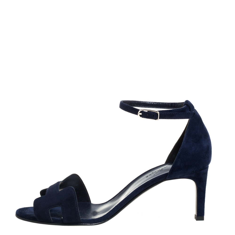 

Hermes Navy Blue Suede Premiere Ankle Strap Sandals Size