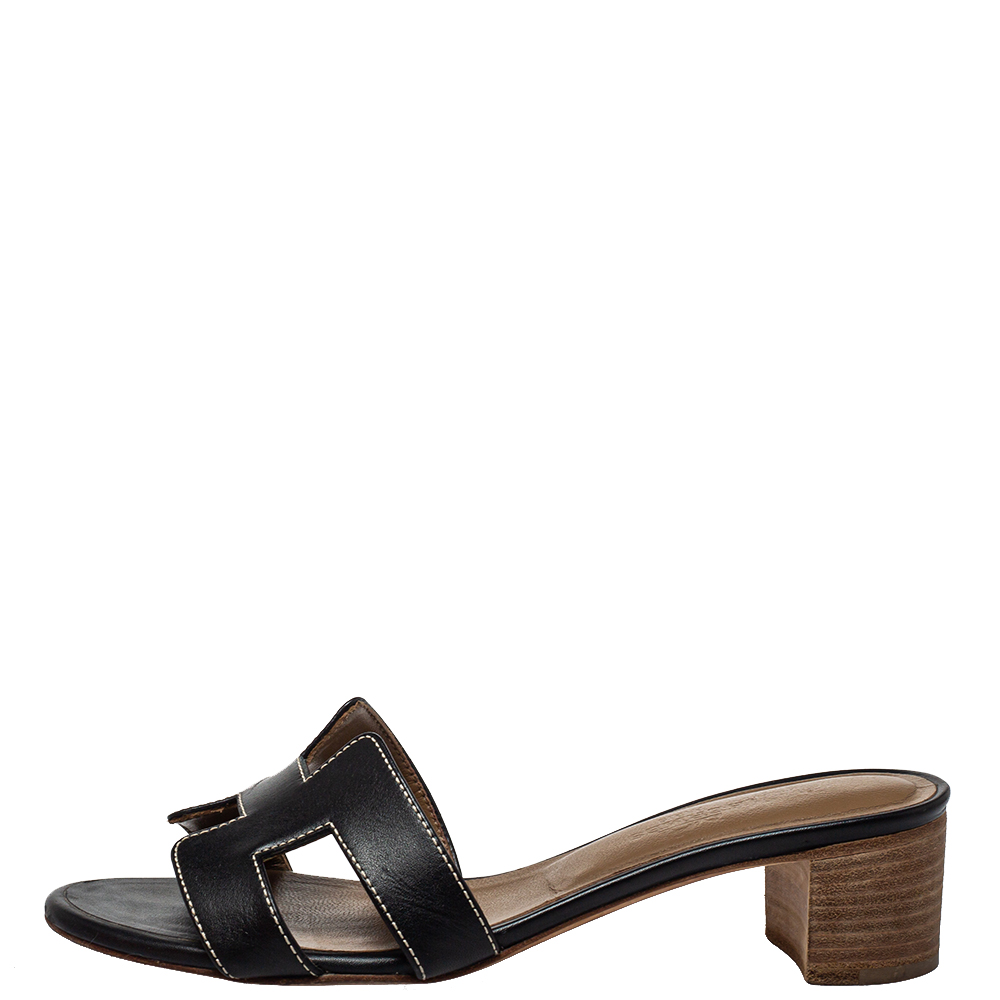 

Hermes Black Leather Oasis Sandals Size