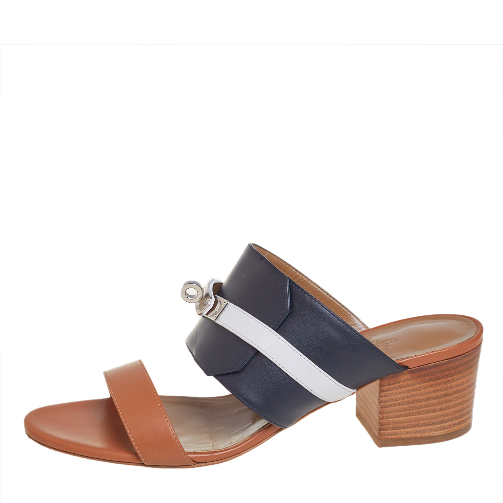 

Hermès Tricolor Leather Ovation Slide Sandals Size, Brown