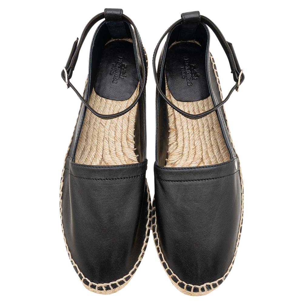 

Hermes Black Leather Studded Accents Espadrilles Size