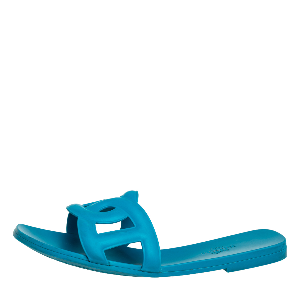 

Hermes Blue Rubber Aloha Sandals Size