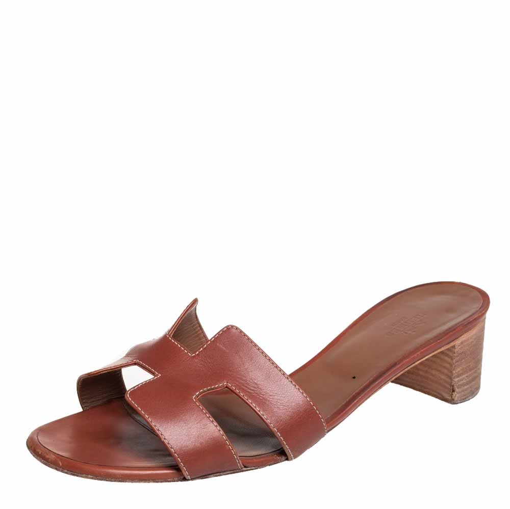 Hermes Brown Leather Oasis Sandals Size 42