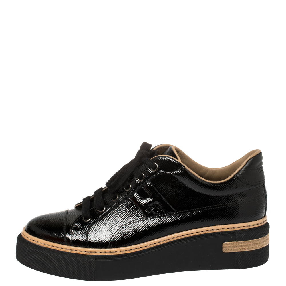 

Hermés Black Patent Leather Polo Low Top Sneakers Size