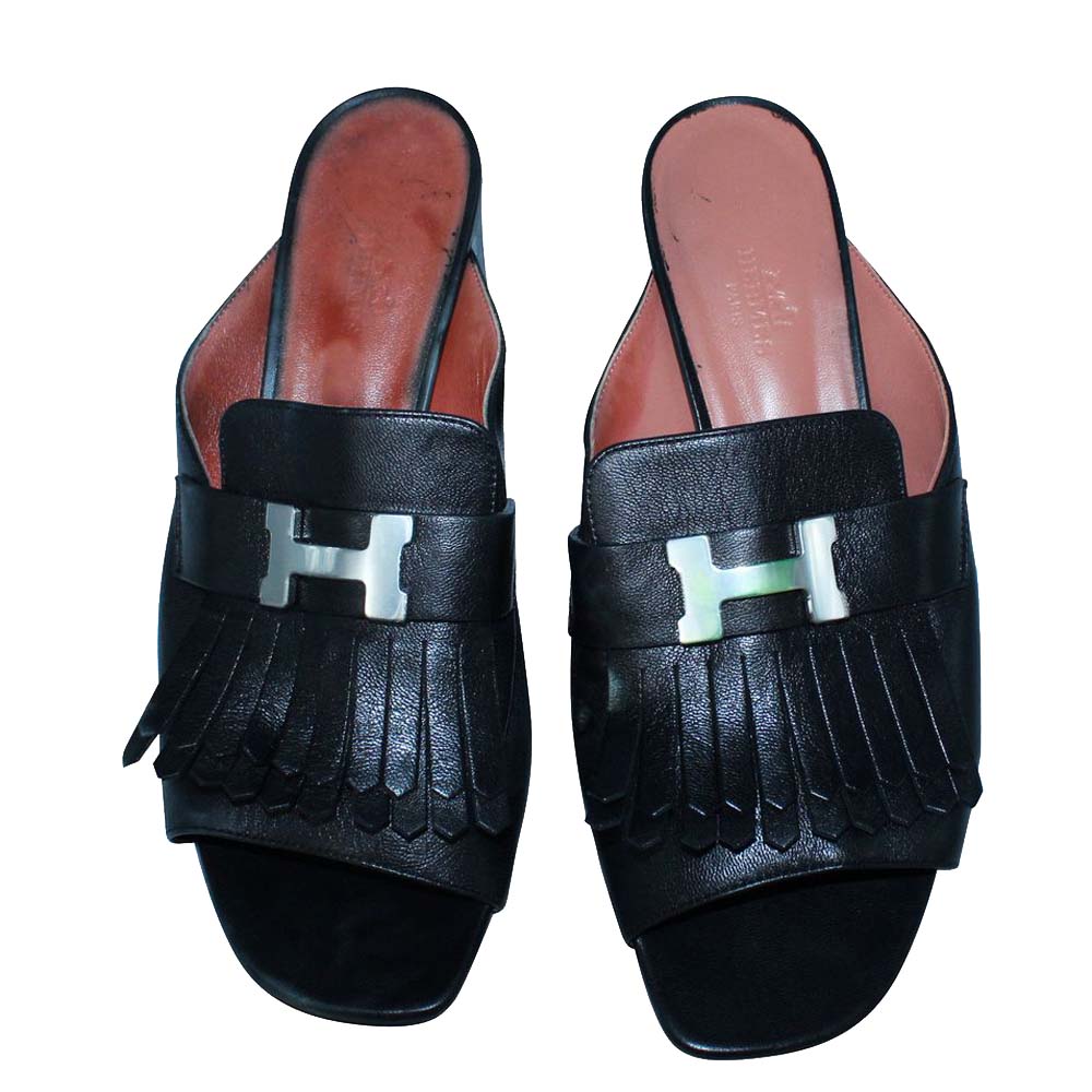 

Hermes Black Leather Alma Sandals Size
