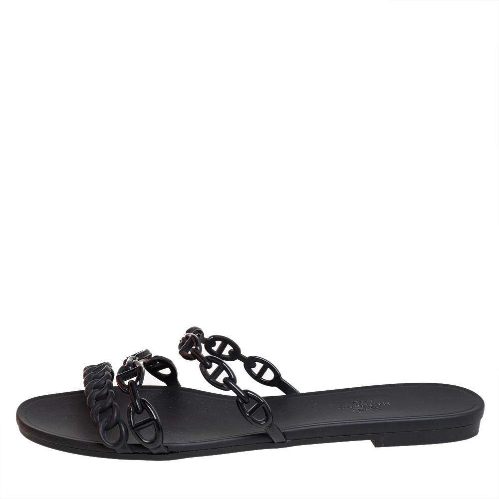 

Hermes Black Rubber Chaine D'ancre Rivage Flat Sandals Size