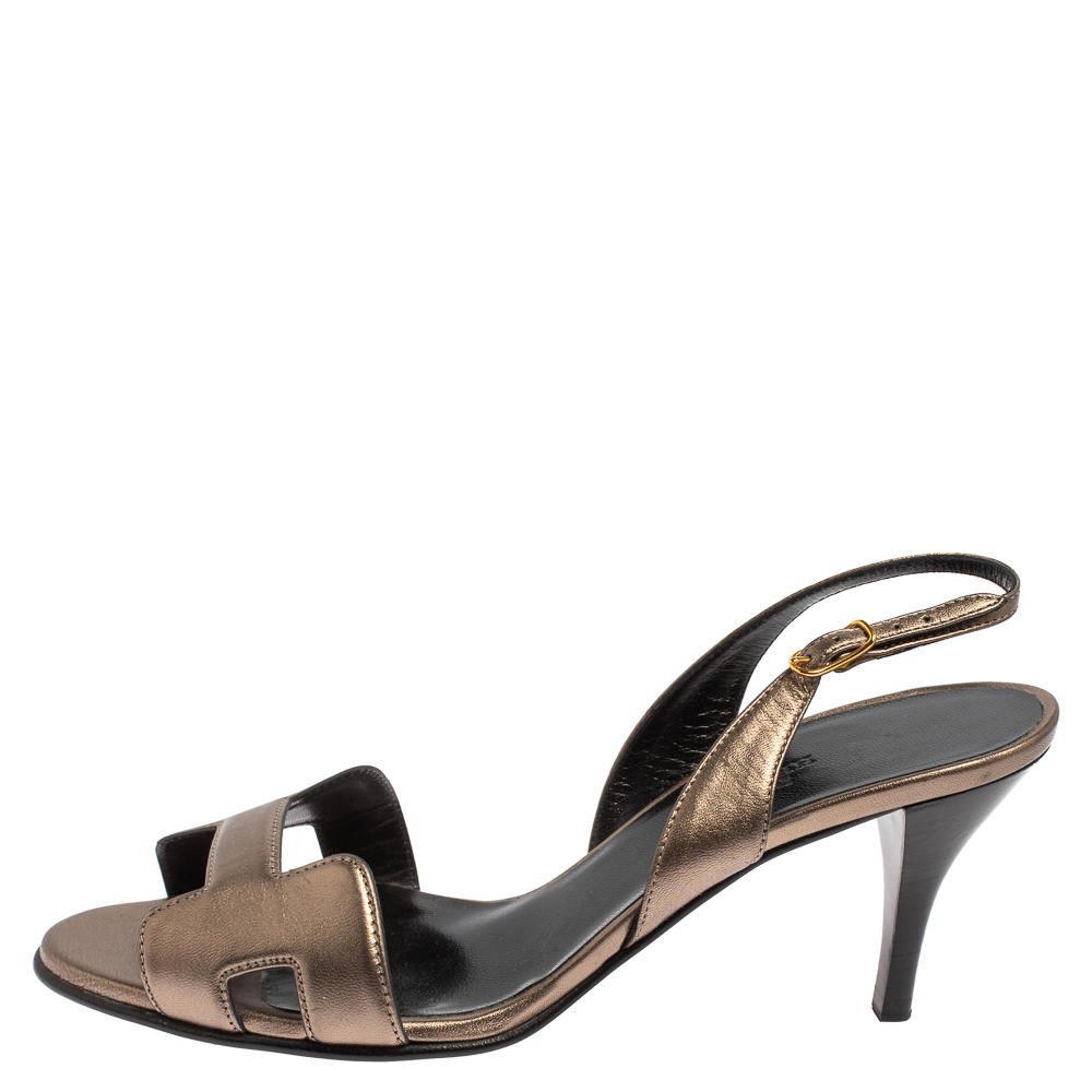 

Hermes Metallic Bronze Leather Night Slingback Sandals Size