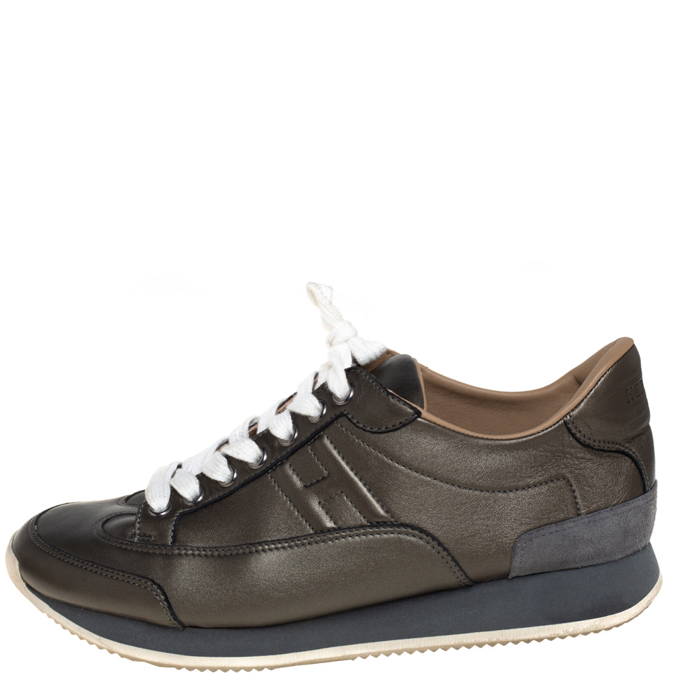 

Hermes Metallic Grey Leather Trial Low Top Sneakers Size