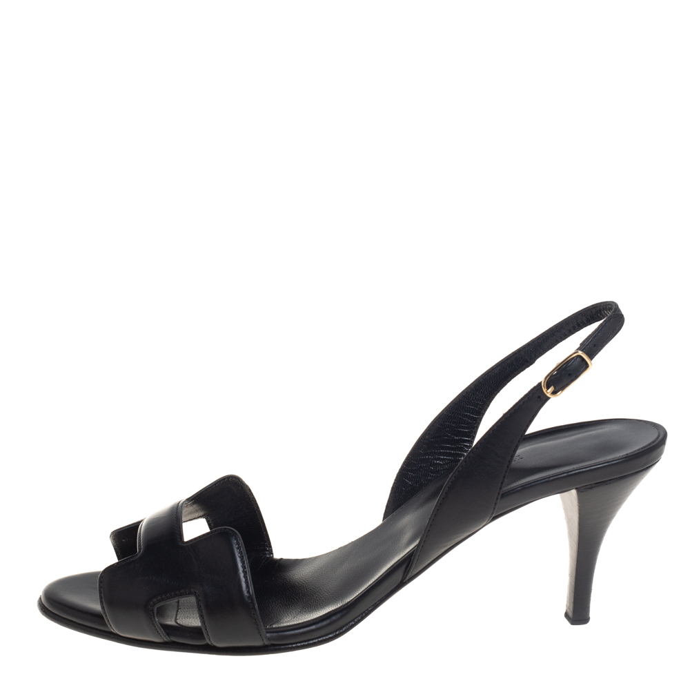 

Hermes Black Leather Night Sandals Size